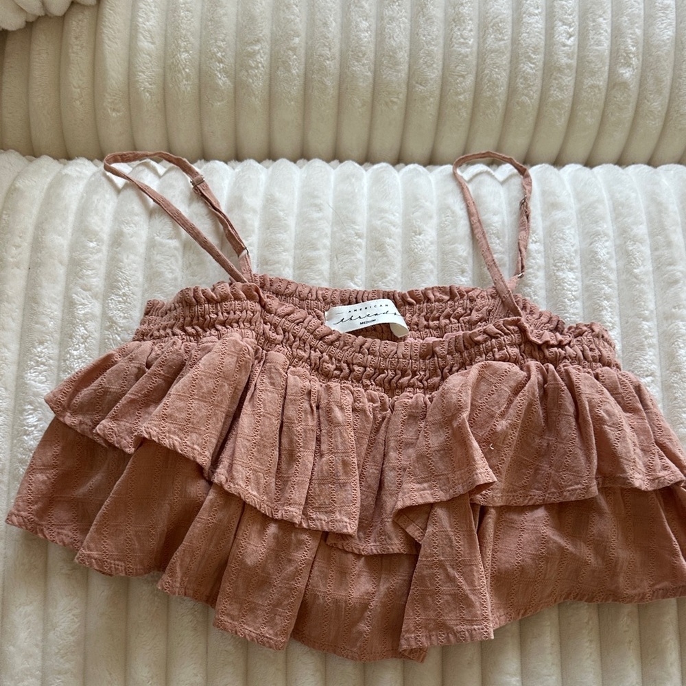 American Threads Pink Ruffle Crop Top